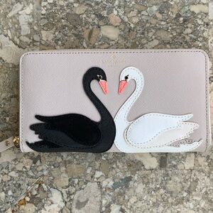 Kate Spade Beige Wallet with Black and White Swans